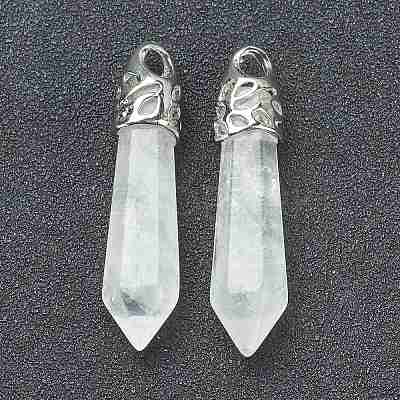 Bullet Natural Quartz Crystal Pointed Pendants X-G-E332-C28-1