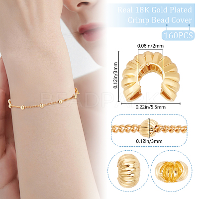 160Pcs Brass Crimp Bead Cover FIND-BBC0003-65A-G-1
