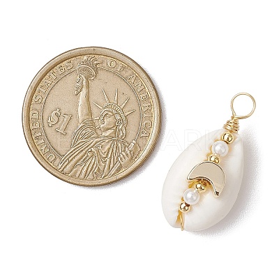 3Pcs 3 Styles Natural Cowrie Shell Copper Wire Wrapped Pendants PALLOY-JF02936-1