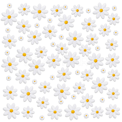 60Pcs 4 Styles Daisy Polyester Embroidery Cloth Iron On/Sew On Patches DIY-GA0008-79-1