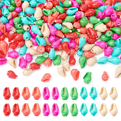 300Pcs 6 Colors Spray Painted Natural Spiral Shell Beads Strands BSHE-TA0001-14-1