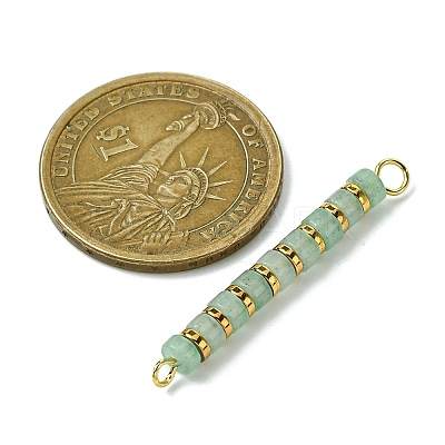Natural Green Aventurine & Electroplated Synthetic Non-magnetic Hematite Heishi Connector Charms PALLOY-JF03291-02-1