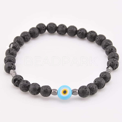Natural Lava Rock Round Beads Stretch Bracelets for Men DE0249-1