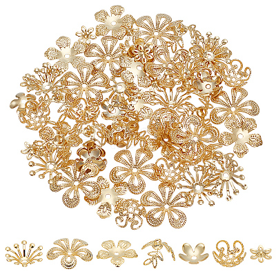 70Pcs 7 Styles Brass Bead Caps FIND-AR0005-36-1