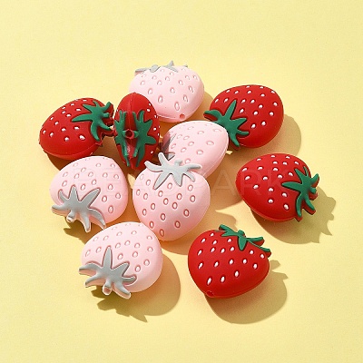 10Pcs 2 Colors Strawberry Food Grade Eco-Friendly Silicone Focal Beads SIL-FS0001-11-1