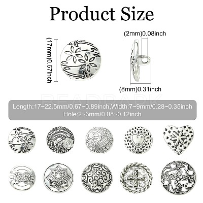 50Pcs 10 Styles Alloy Shank Buttons BUTT-CJ0001-09-1