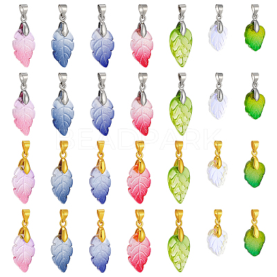 112Pcs 14 Styles Baking Paint Glass Leaf Shape Pendants PALLOY-PH01921-1