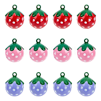 12Pcs 3 Colors Baking Paint Brass Bell Pendants FIND-GF0004-13-1