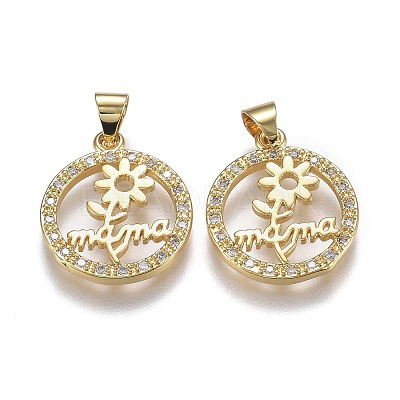 Brass Micro Pave Clear Cubic Zirconia Pendants ZIRC-A011-27G-1