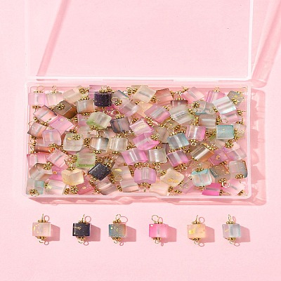 100Pcs Glitter Frosted Glass Cube Connector Charms PALLOY-FS00042-02-1