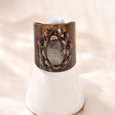 Brass with Natural Labradorite Cuff Rings RJEW-Z112-02R-01-1