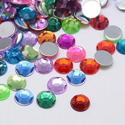 Faceted Half Round/Dome Acrylic Rhinestone Flat Back Cabochons GACR-YPO12MM-M-1