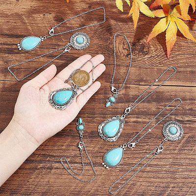 Tibetan Style Alloy with Synthetic Turquoise Wine Glass Charms AJEW-AB00023-1