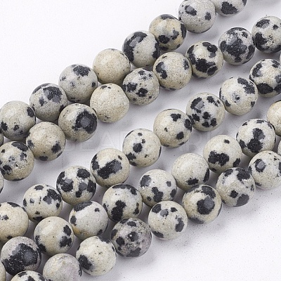 Natural Dalmatian Jasper Stone Bead Strands G-R193-14-6mm-1