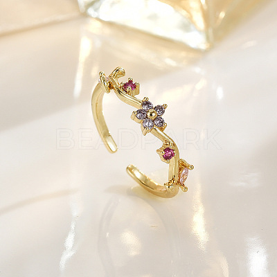 Brass Micro Pave Clear Cubic Zirconia Cuff Open Rings WG8A69B-01-1