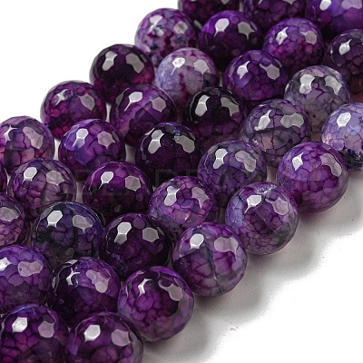 Faceted Natural Dragon Veins Agate Beads Strands G-F447-12mm-P09-1