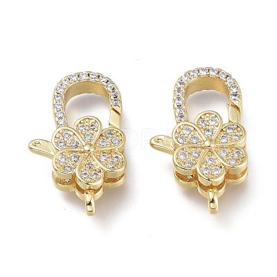 Brass Micro Pave Clear Cubic Zirconia Lobster Claw Clasps ZIRC-Q024-18G-1