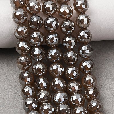 Electroplated Natural Agate Beads Strands G-B191-A07-8mm-17-1