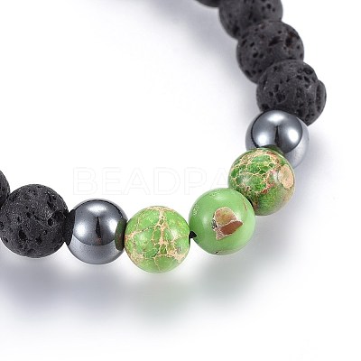 Natural Lava Rock and Non-Magnetic Synthetic Hematite Beads Braided Bead Bracelets BJEW-JB03975-1