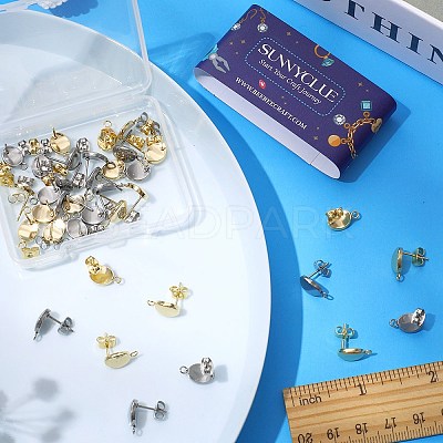 40Pcs 2 Color 201 Stainless Steel Oval Stud Earring Findings STAS-SC0005-29-1