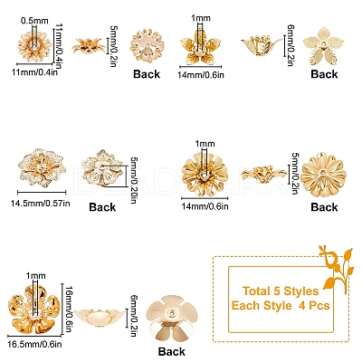 20Pcs 5 Style Brass Bead Caps KK-SC0004-92-1