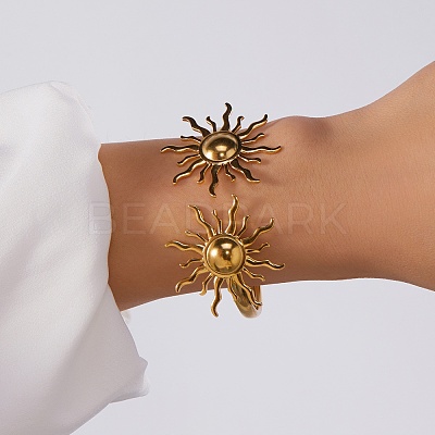 304 Stainless Steel Cuff Bangles for Women LS-BJEW-Z157-01G-04-1