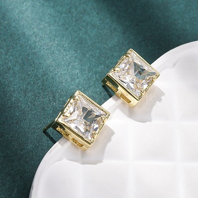 Brass Micro Pave Clear Cubic Zirconia Stud Earrings EJEW-C174-02B-G-1