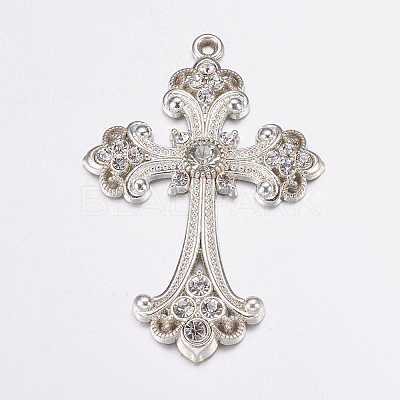 Alloy Rhinestone Cross Big Pendants ALRI-1475-S-NR-1