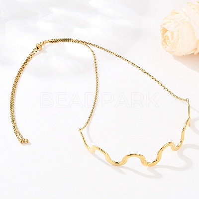 304 Stainless Steel Wavy Line Choker Slider Necklaces NJEW-Z106-01G-1