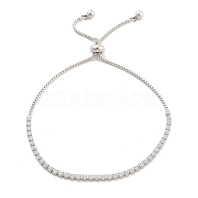 Brass Pave Clear Cubic Zirconia Flat Round Box Chain Slider Bracelets BJEW-B094-12A-P-1