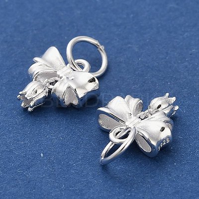 925 Sterling Silver Bowknot with Flower Charms STER-P071-10S-1