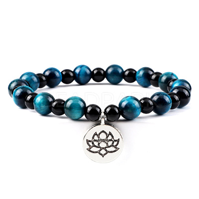 Yoga Natural Dyed Blue Tiger Eye Round Beads Charm Bracelets SH1443-4-1