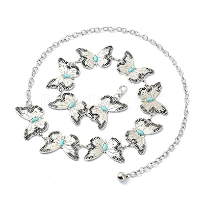 Butterfly Link Chain Waist Chains with Resin AJEW-CJC0006-02AS-1
