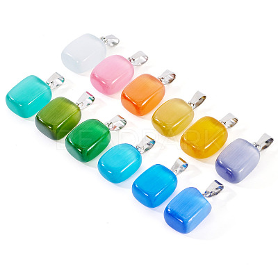 12Pcs 12 Colors Cat Eye Pendants CE-TA0001-04-1