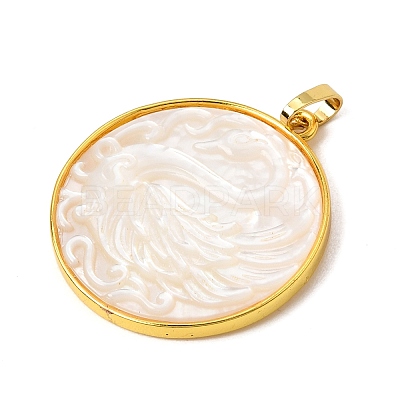 Rack Plating Carved Natural White Shell Pendants SH-CBA69D1-05G-1