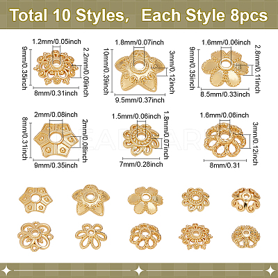80Pcs 10 Styles Flower Brass Bead Caps KK-ME0001-79-1