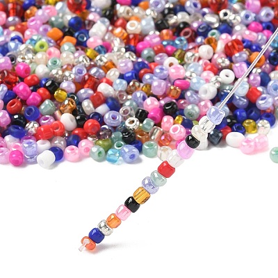 Dyed 8/0 Loose Round Glass Seed Beads SEED-L001-01-1