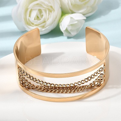 304 Stainless Steel Multi-Chain Open Cuff Bangles BJEW-K264-06G-1