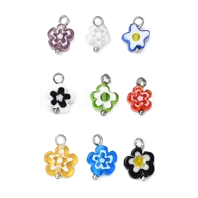 Handmade Millefiori Glass Charms PALLOY-JF04572-02-1