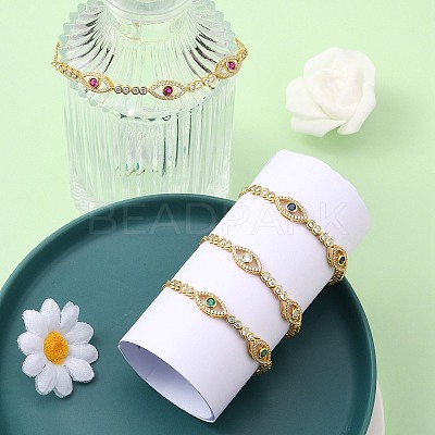 Horse Eye Cubic Zirconia Slider Bracelet BJEW-SZ0002-08D-1