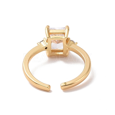 Clear Cubic Zirconia Rectangle Open Cuff Ring RJEW-P034-12G-1