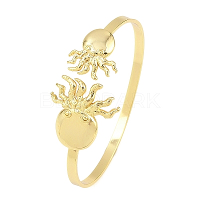 Marine Organism Brass Cuff Bangles for Women BJEW-D368-03I-G-1