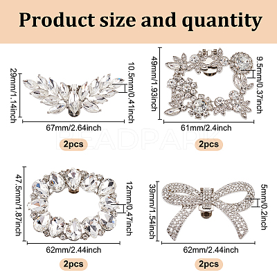 8Pcs 4 Styles Alloy Rhinestone Shoe Decoration FIND-GO0002-26-1
