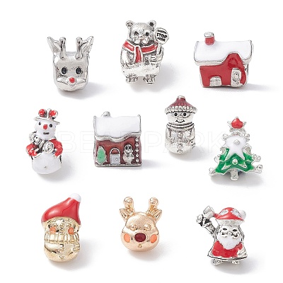 Christmas Theme Alloy Enamel European Beads MPDL-Q213-11AS-1