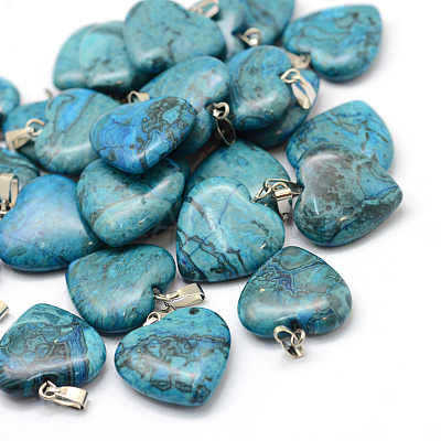 Dyed Heart Natural Gemstone Pendants G-Q438-05-1