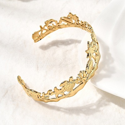 Summer 304 Stainless Steel Cuff Bangles for Women BJEW-F510-01G-1