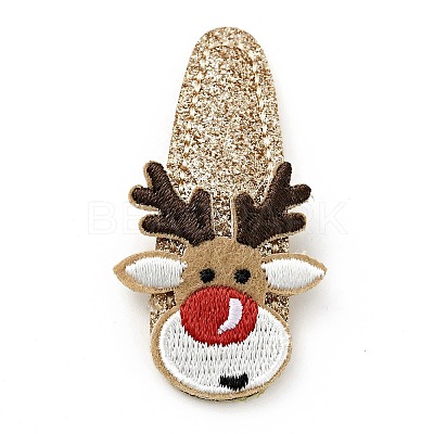 Christmas Deer Glitter Gretel Fabric with PU leather Snap Hair Clips LS-PHAR-G006-05P-1
