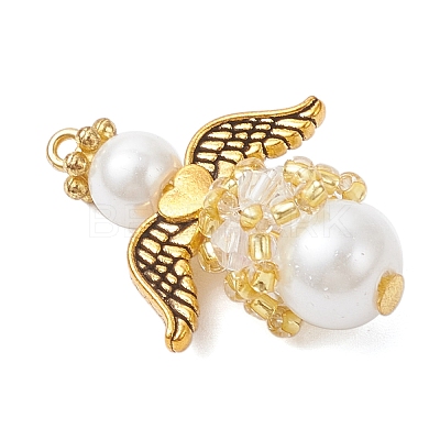 8Pcs 8 Colors Pearlized Glass Pearl & Glass Pendants PALLOY-MZ00978-1