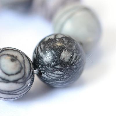 Natural Black Silk Stone/Netstone Round Bead Strands G-E334-6mm-05-1