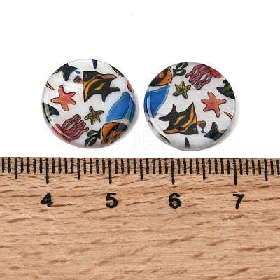 Ocean Printed Natural Freshwater Shell Flat Round Beads SHEL-A006-13C-1